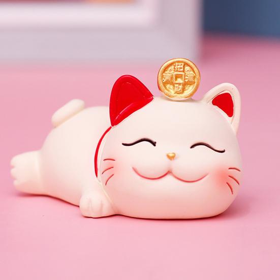 Cute Expression Multi Postures Lucky Cat Figure with Golden Bell Chinese Lucky Wealth Waving Cat Statue Ornament Home Decor