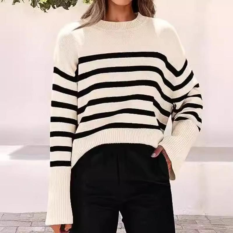 Women's Striped Drop Shoulder Sweater, Oversized Batwing Sleeve Knit Top with Soft Yarn, Boho Chic Loose Fit Pullover for Casual Wear