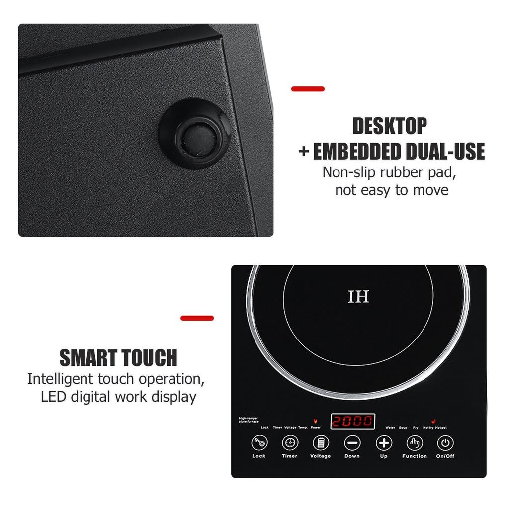 200-2200W Induction Hob Cooker 2 Stove Electric Induction Hob With Ultra-thin Body 8 Levels Temperature Control Black 27.6"" * 15.7"" * 3""