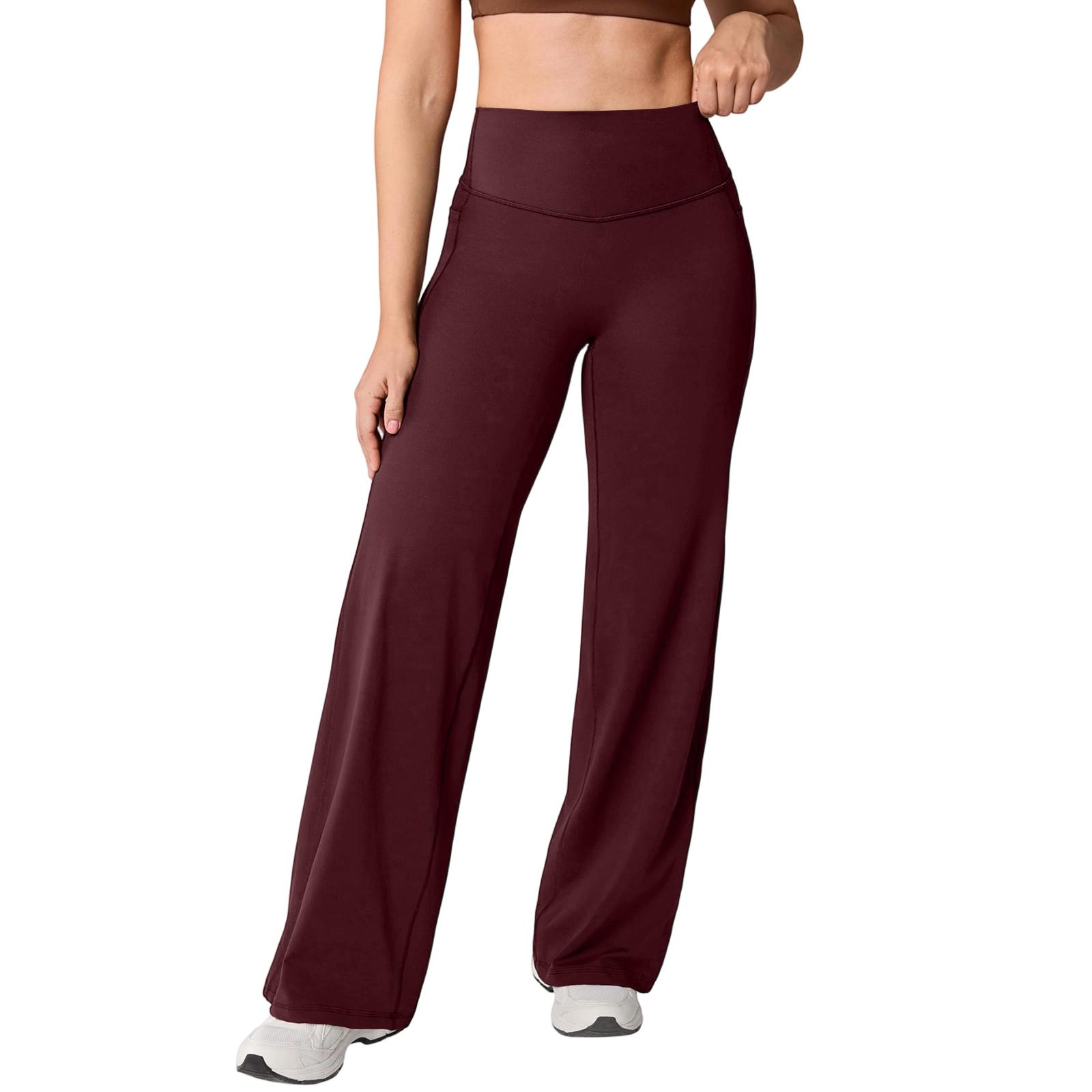 Women s Color Straight Yoga Pants, High Waisted Flared Pants, Loose Fit Outdoor Sports Pants M винный