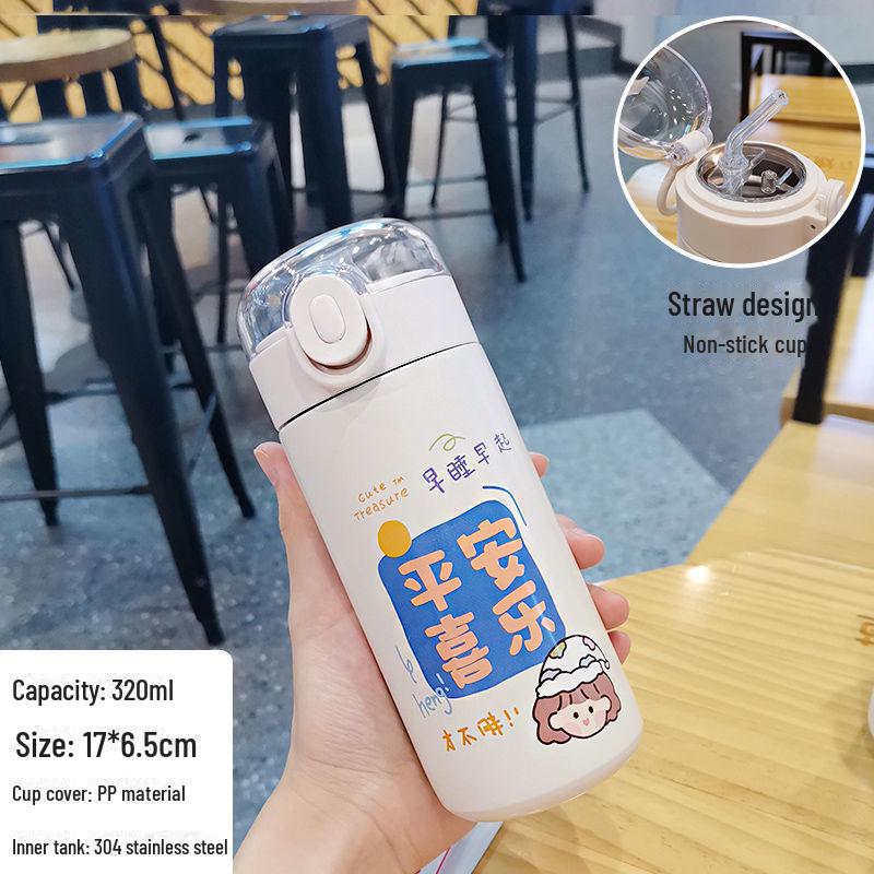 Kubek Termosowy w Słodkim Leśnym Stylu dla Dziewczynek - Przenośny Ze Stali Nierdzewnej na Ramię Kreskówkowy Kubek na Wodę