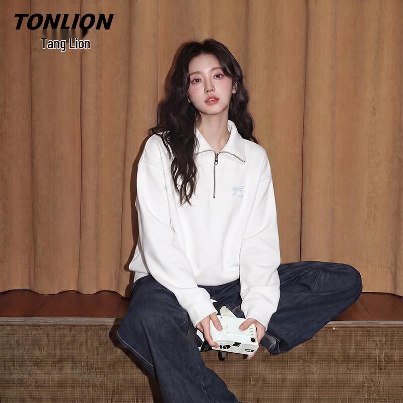 TonLion Women's Bowknot Polo Collar Pullover Sweatshirt