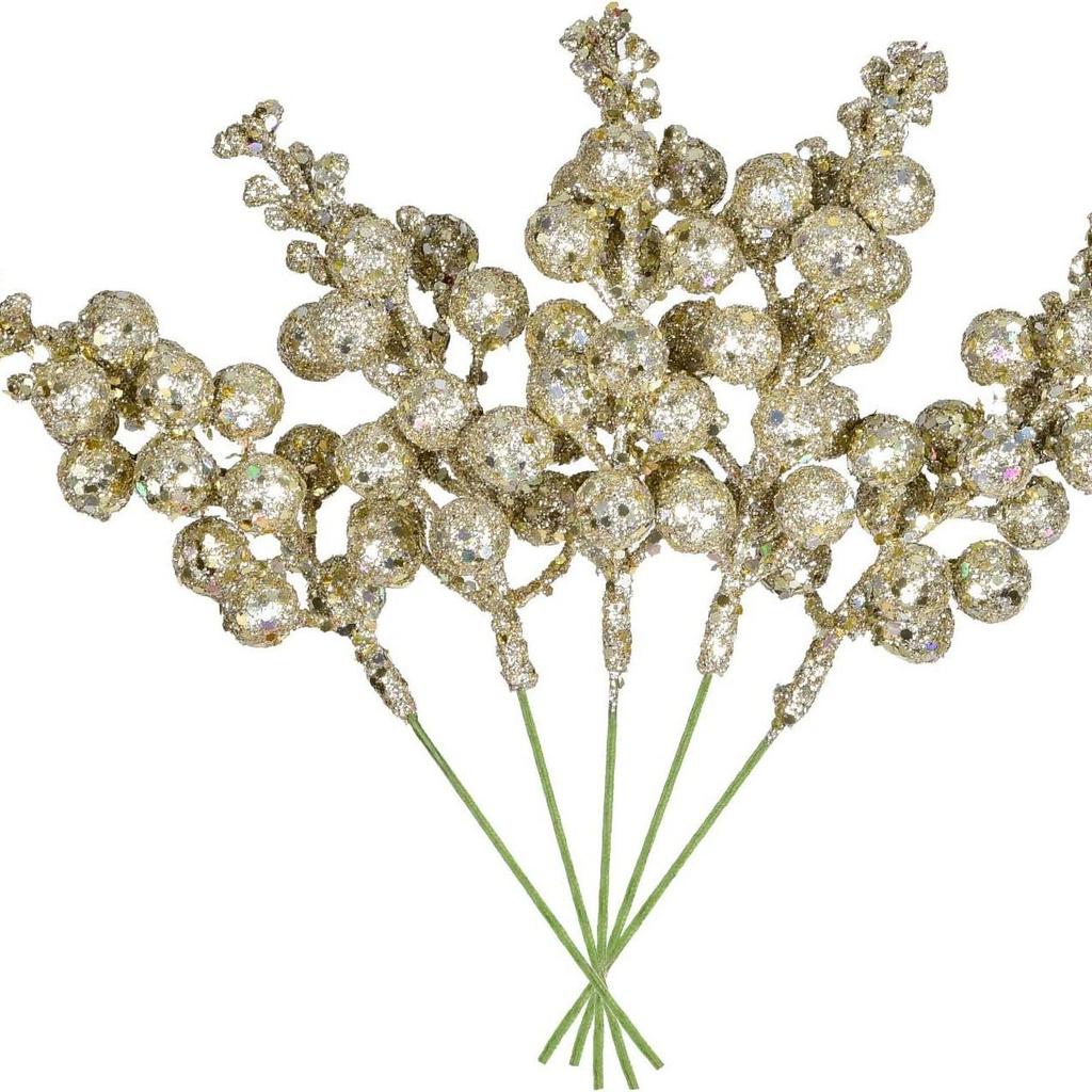 Christmas Gold Powder Fruit String Decoration: 15/7 Head Options, Multi-Color, Non-Shedding Branch Inserts for Indoor/Outdoor Trees