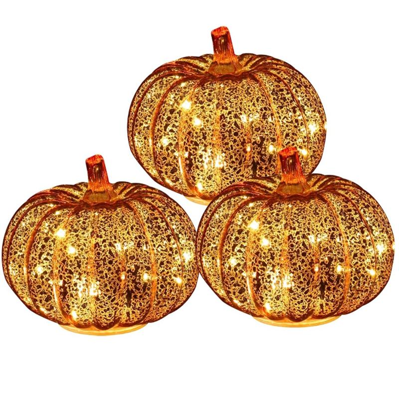

Good-Halloween Illuminated Twinkle Light Pumpkins 3Pcs Starry Night For Home Bedroom Decorations золотой