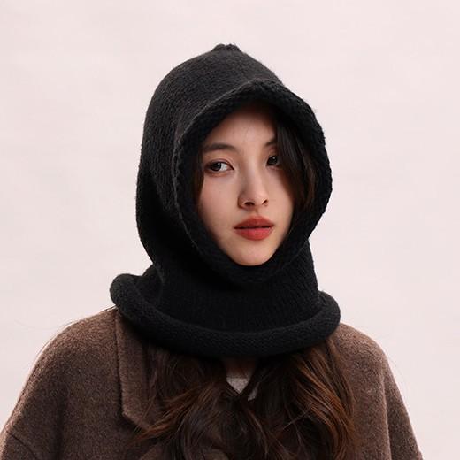 Curled Balaclava wool hat women's warm thickened hat scarf integrated pullover cycling windproof hat