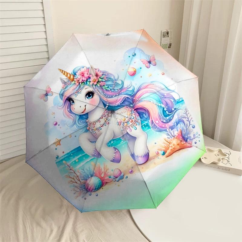 

1PC Unicorn MermaidAutomatic Open/Close Umbrella with Windproof, 8-Rib Sturdy Canopy, Durable Ribs, Fashionable Design, Outdoor Accessory, Fun Prin, H