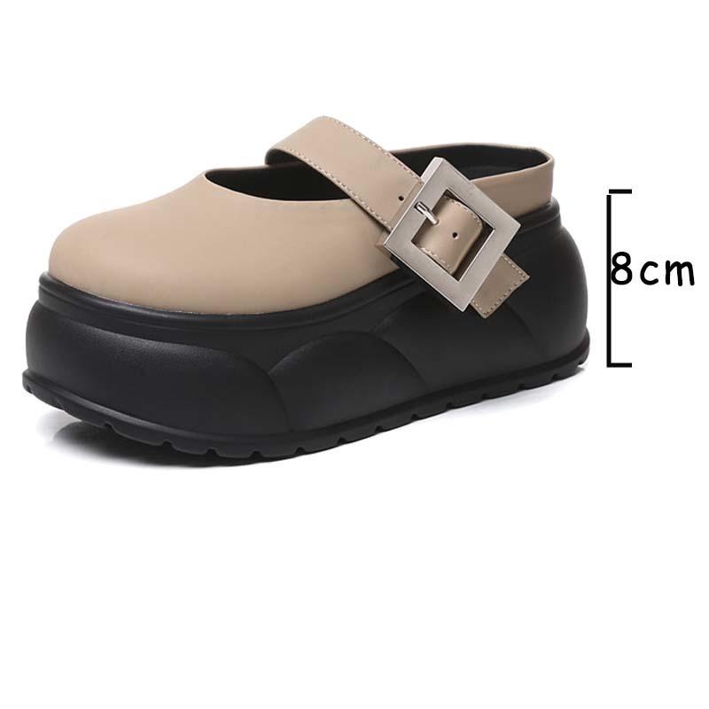 

Fujin/новые дышащие туфли-лодочки на танкетке из натуральной кожи, 8 см, летние весенние туфли Мэри Джейн на массивном каблуке, туфли на крючках 34 абрикосовый