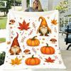 Autumn Flannel Blanket with Adorable Gnomes, Mushrooms & Pumpkins UltraSoft Cozy Fall & Winter Throw In Warm Orange, Brown, Yellow & Green Colors Perf