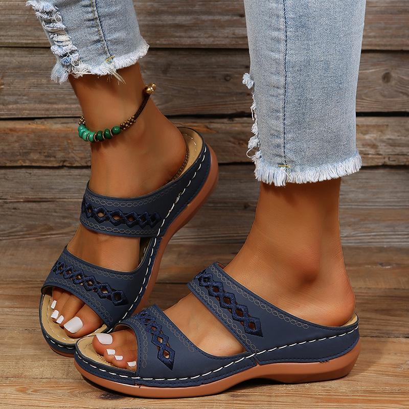 New Style Shoes, Large-sized Slippers, Retro Anti-slip Round-toe Wedge Heel One-piece Sandals for Women