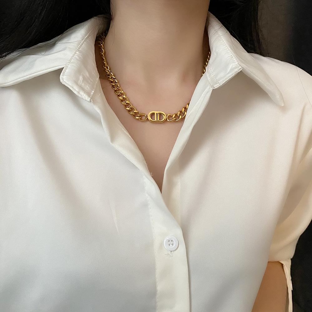 Titanium Steel Non-Fading Women's Hip-Hop Cuban Chain Necklace - Trendy European & American Street Style Clavicle Accessory