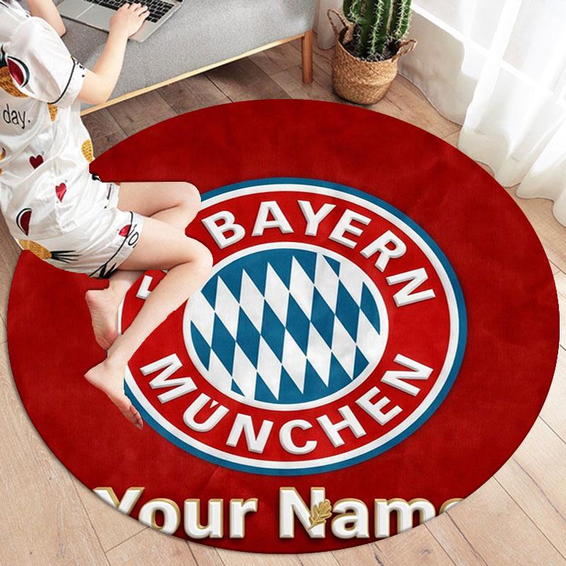 FC Bayern Munchen Custom Name Round Area Rug,Carpet Rug for Living Room Bedroom Sofa Playroom Decor,Non-slip Floor Mat