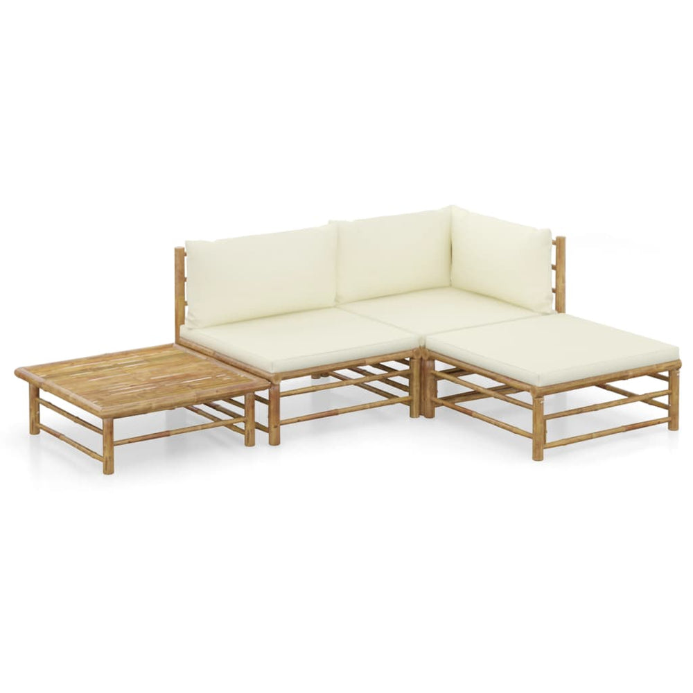 Salon de jardin 4 pcs avec coussins  crème bambou