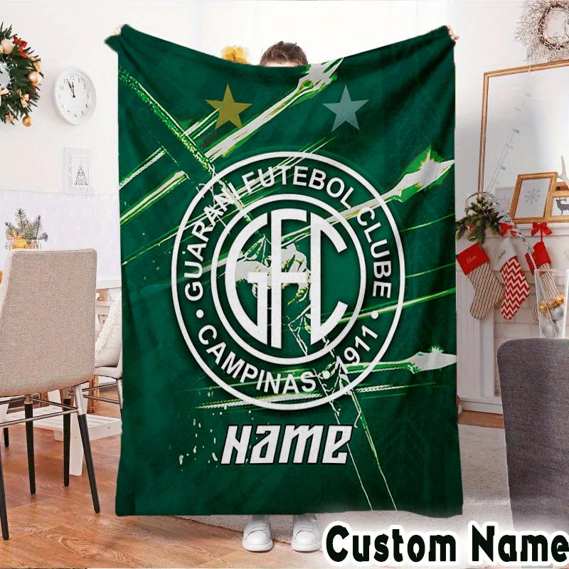 Custom Name Guarani FC Crest Throws Blanket Flannel Blankets for Couch Bed Gifts for Men Women Picnic blanket Christmas fan gifts