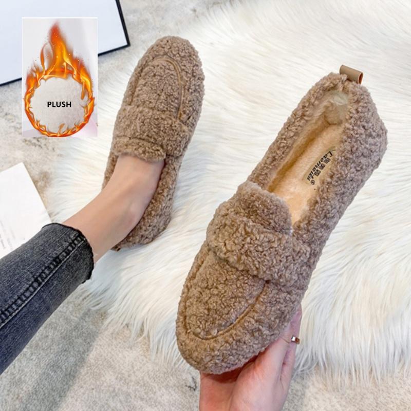 Fashion 2025 Winter New Lady Flat Outside Wearing Warm Cotton Shoes Comfy Velvet Lazy Loafers Thick Soled Big Size Shoes Mujer Zapatos