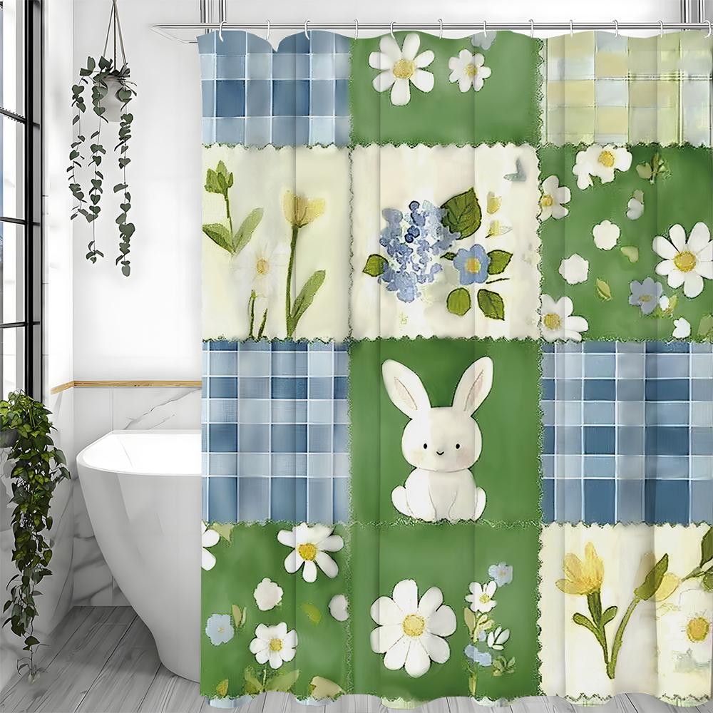 

Милая пасхальная занавеска для душа с кроликом, Милая цветочная занавеска для душа с люверсами, Водонепроницаемая занавеска для душа с крючками 90*180cm