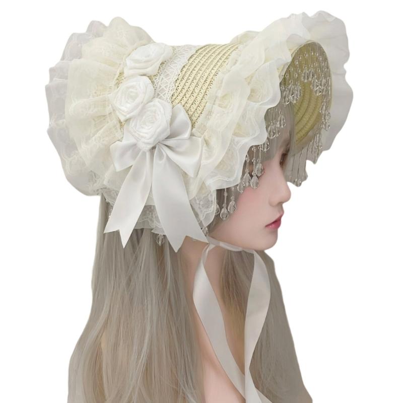 Elegant Gothic Widows Hat Handmade Lace Detailing Perfect for Cosplay Costume Accessories Stage Performances