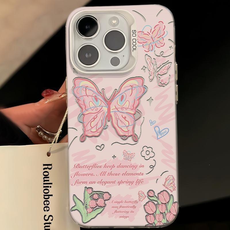 Blue love pink butterfly iPhone16promax mobile phone case for Apple 13 anti-drop 15 fresh 14 cartoon 12