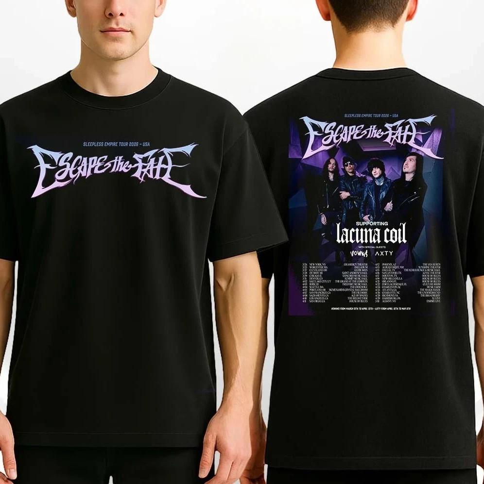 Escape The Fate And Lacuna Coil Sleepless Empire USA Tour 2026 T-Shirt S-5XL Unisex T-Shirt XXXXL