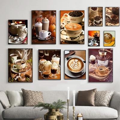 Scandinavian Cafe, Retro Coffee Cups, Home Canvas, Paintings, Posters and Prints, Wall Art Painting for Decor, Restaurant, Kitchen