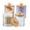 265AS14D Pack Qtip Dispenser Apothecary Jars Bathroom Jar 10 Oz Black Plastic Holder Storage Box for Cotton Ball, Swab Cotton