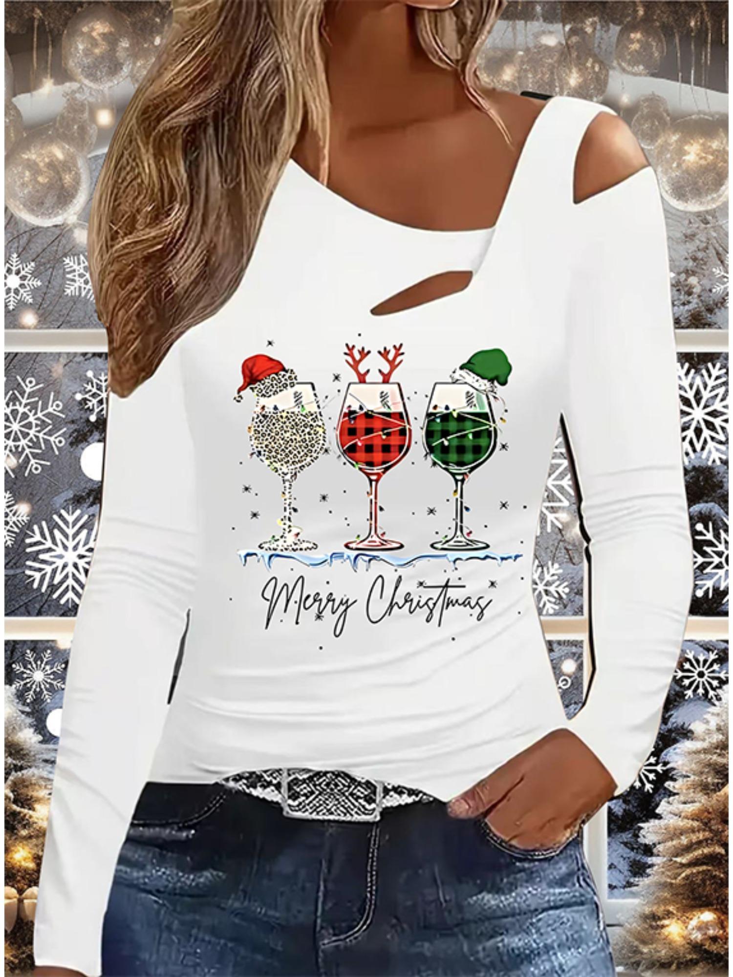 

Осень и Зима Женский Новый Повседневный Топ с Длинным Рукавом Рождественский Узор Идеальный Подарок на Хэллоуин Рождество Футболка XXL белый