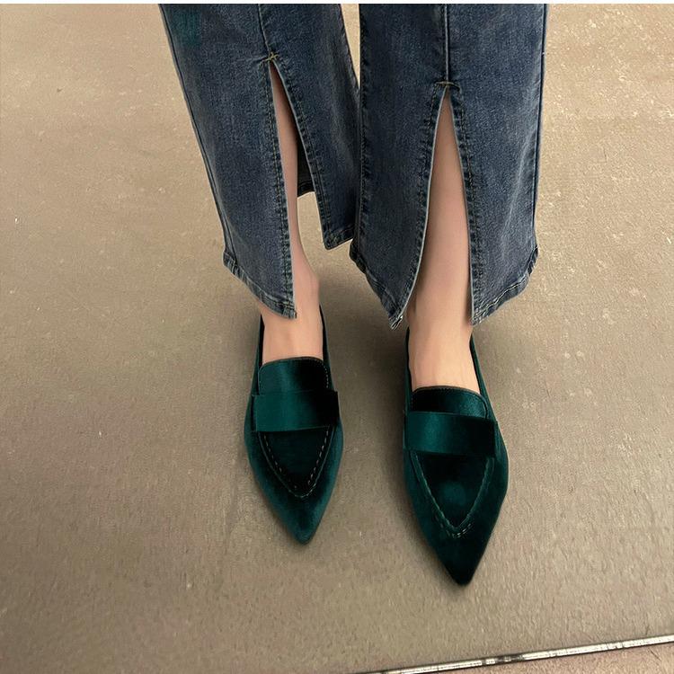 2025 Korean Style Pointed Toe Square Heel Slip-on Women s Fashion Flats 42