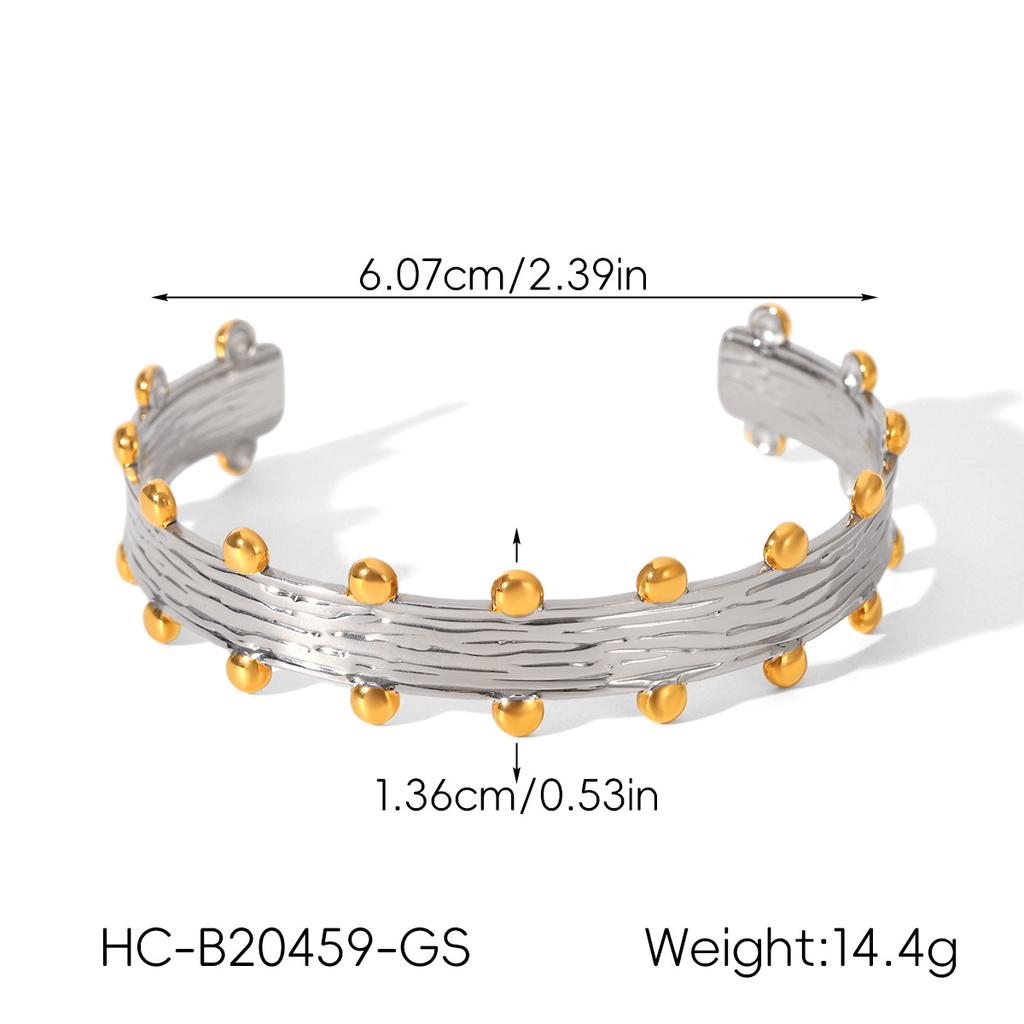 French Vintage Pleated Gold Bead Open Bangle, High-end Stainless Steel Gold-plated Bracelet, Titanium Steel Hand Jewelry
