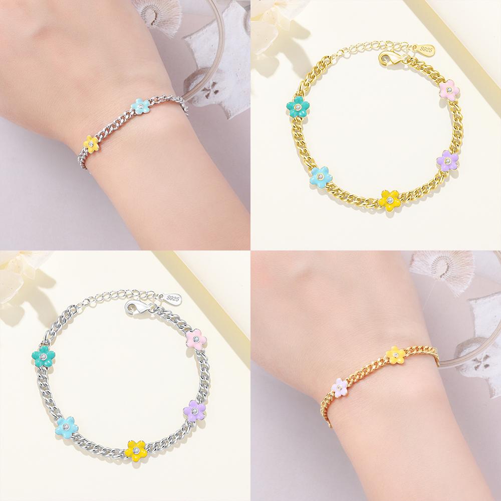 925 Silberfarbenes Blumenpflanzen-Armband Gold Schönes Exquisites Armband Einheitsgröße Schmuck Jubiläums-Accessoire Geschenk