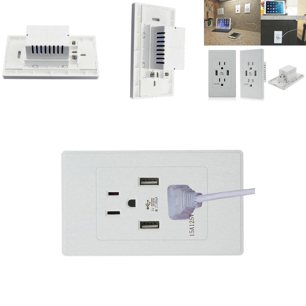 2 Pack Stylish 2 Outlet 2 Usb Port Wall Socket Charger Panel Set