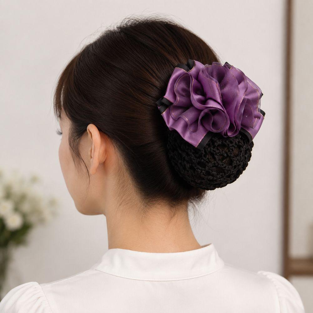 Spring Clip Bow Hair Net Updo Styling Tool Crochet Hair Bun Cover  For Dance Skating