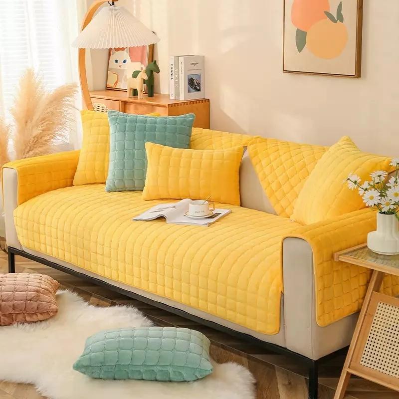 Copertura Ispessita per Tappetino da Divano Jacquard Foglie Nordiche Lounge Angolare a L Asciugamano per Divano Antiscivolo Protezione Copridivano per Casa Soggiorno