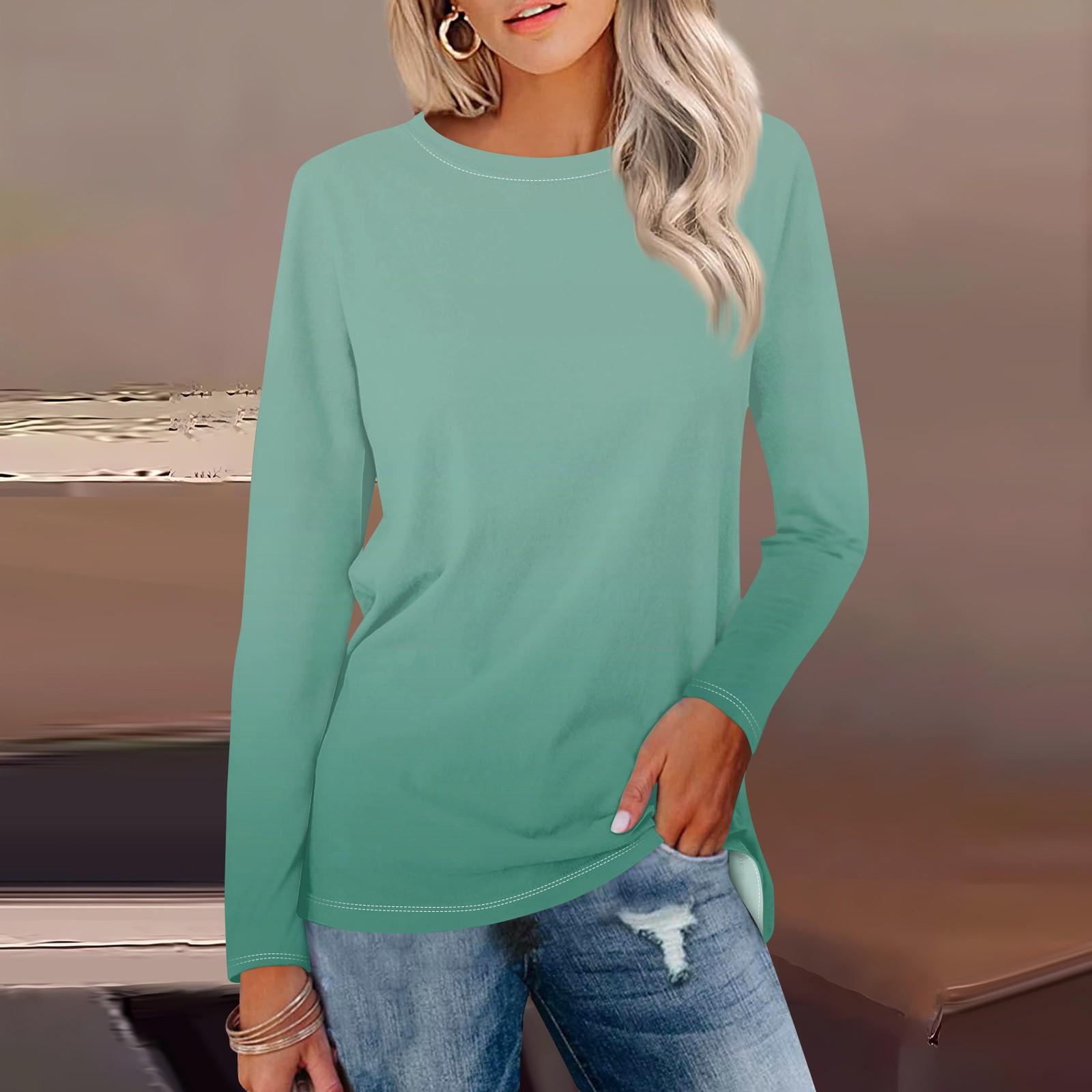 Женская рубашка с длинным рукавом и круглым вырезом с градиентным принтом — фото 13