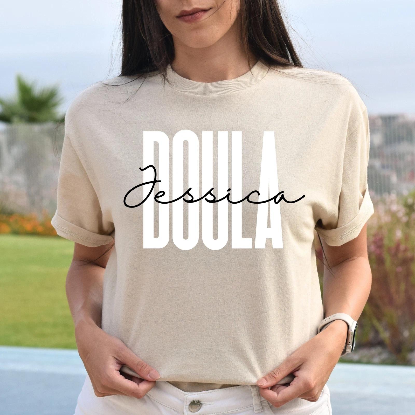 Personalized Doula Unisex T-shirt gift for doula Sand Pink Light Blue M