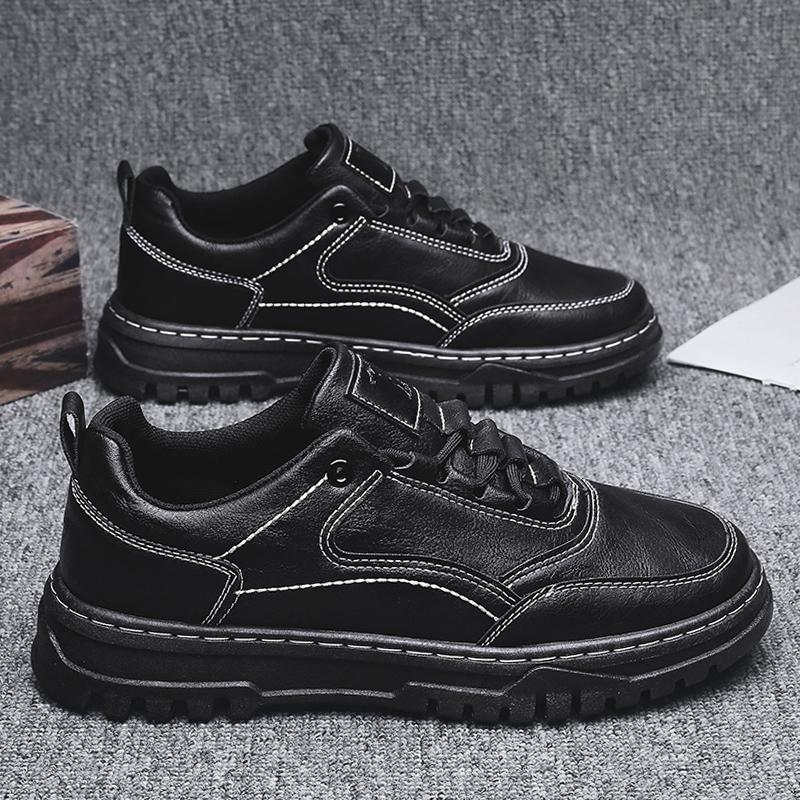 

Повседневные кроссовки с круглым носком, повседневная обувь, мужские рабочие лоферы, кожаные, нескользящие, модные, мужские осенние кроссовки, платформа, спортивная обувь 44 черный белый