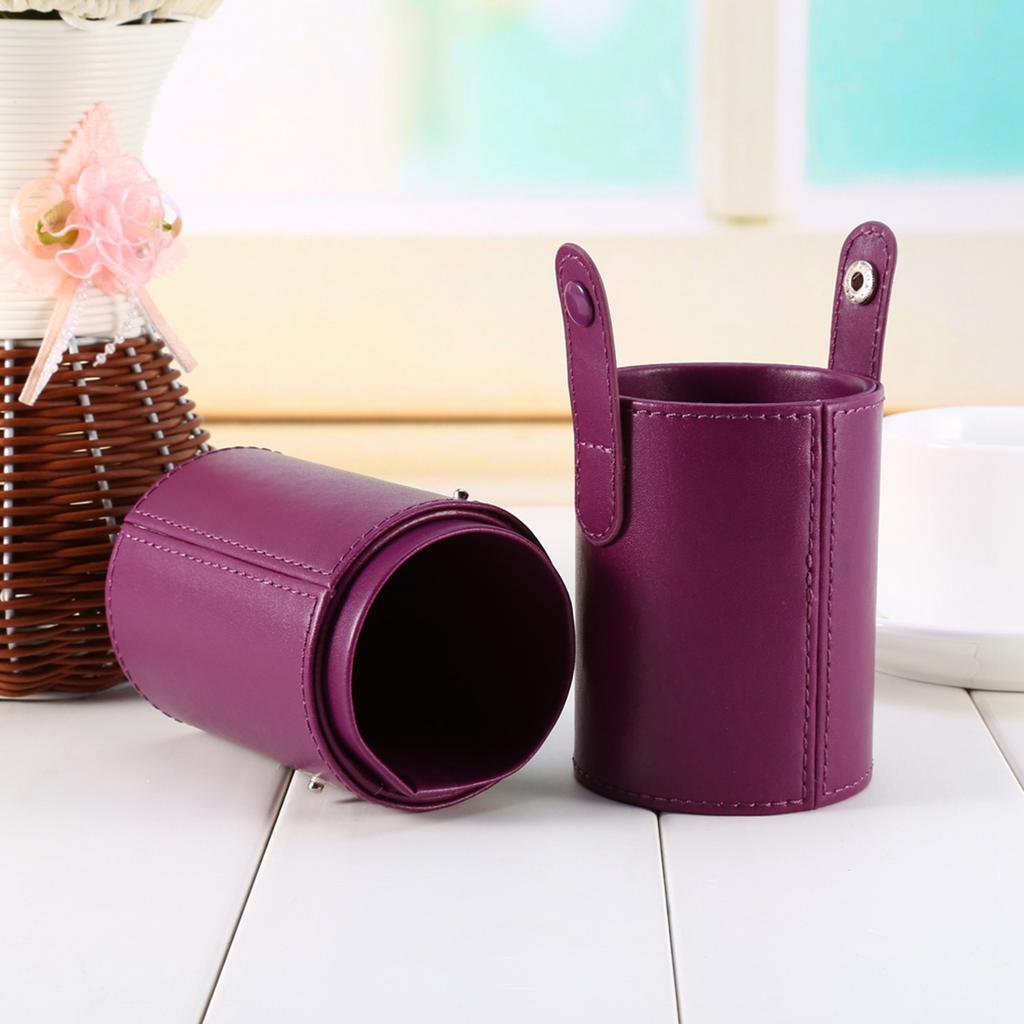 Empty Portable Travel Makeup Brushes Round Pen Holder PU Leather Cosmetic Case (Purple)
