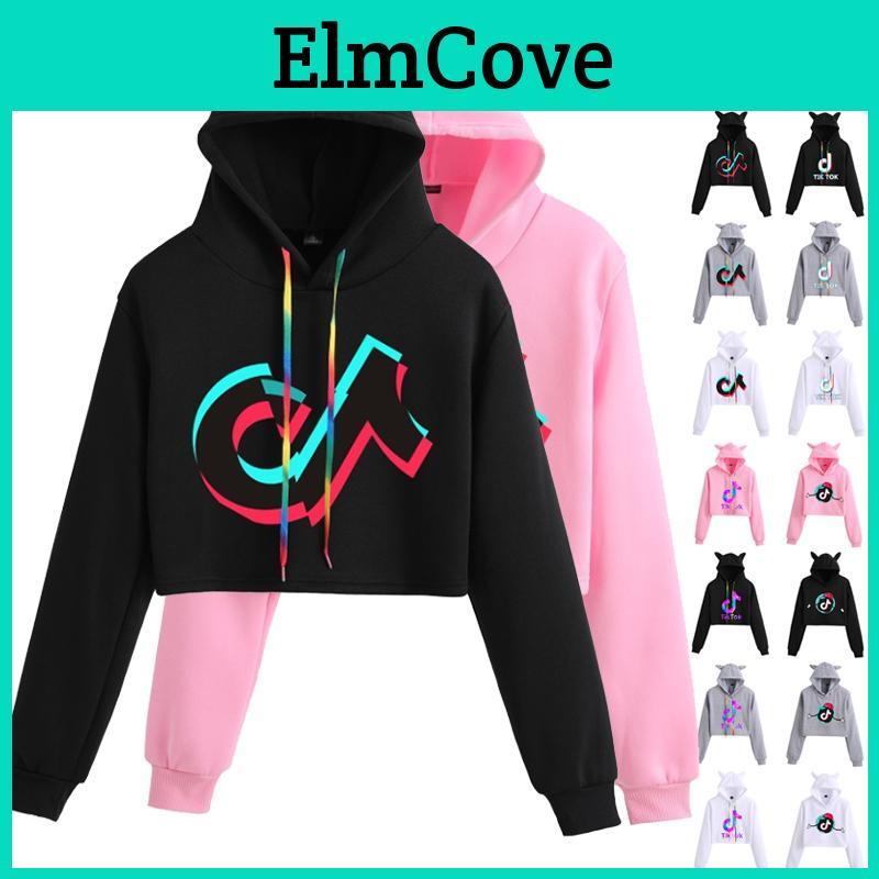 Women Tik Tok Short Pullover Hoodie Spring Autumn Sweatshirt Jumper Crop Tops