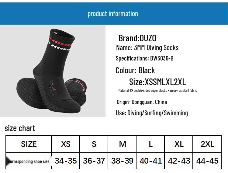 3mm OUZO Neoprene Non-slip Diving Socks - Cold-proof Warmth for Freediving, Swimming & Beach Activities