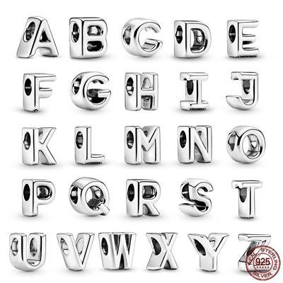 100% Genuine 925 Sterling Silver Pendant Commemorative Letter A-Z Series Beading Original Panjia Charm Bracelet Jewelry