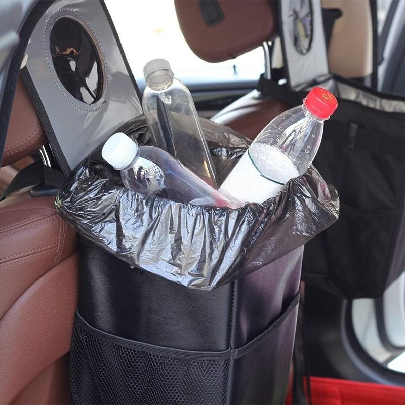 Car Trash Can with Lid and Storage Pockets Waterproof Garbage Bin Multipurpose Folding Trash Can Automotive Accessories