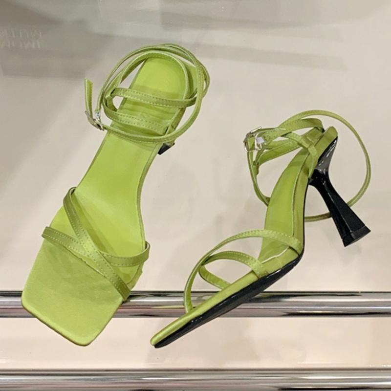 

Fashion Elegant Square Toe Ankle Buckle High Heel Sandal Women Fashion Open Toe Cross Tied Party Slide Sandal Luxury Design Brand Sandal 39 зелёный