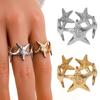 Bague Universelle de Base Style Empilable Anneau Ouvert Réglable Texture Acier Inoxydable Forme Étoile