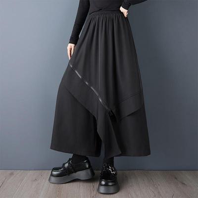 Black Plus Size Vintage Spring Autumn High Waist Wide Leg Skirt Pants Women Loose Casual Trousers