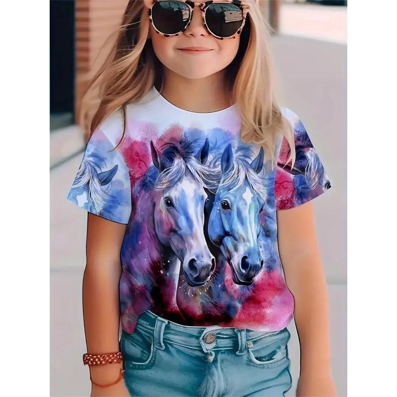 Girls' T-Shirts Summer 3d Print Fashion Short Sleeved Tops Casual T-Shirts Girls' Clothing Children T-Shirts