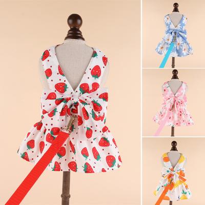 Niedliches Hundekleid und Set mit Schleife und Leine, Katzen-Prinzessin-Dekoration, Haustierkleid für Outdoor-Aktivitäten im Frühling und Sommer