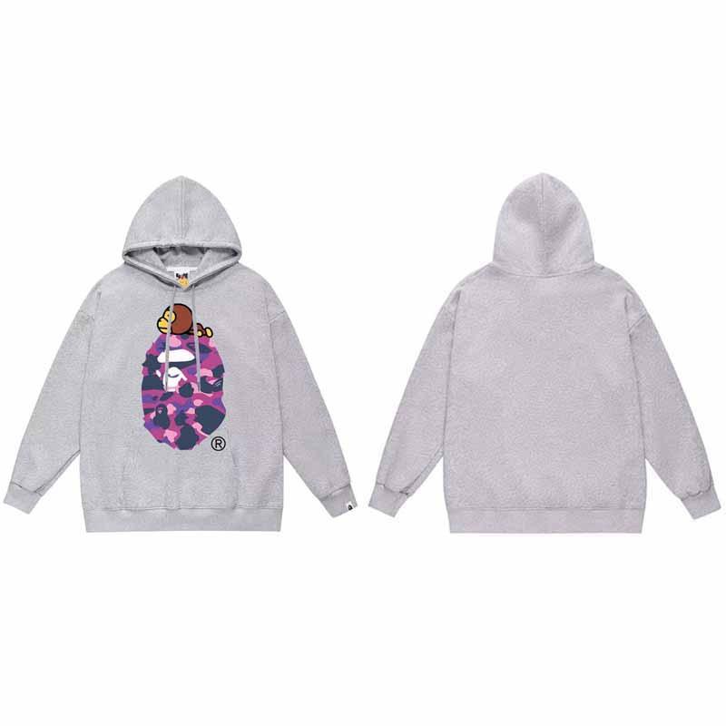 Mens Oversized Hooded Sweatshirt With Ape Head Print Heavyweight Cotton Long Sleeve Pullover Daily Wear