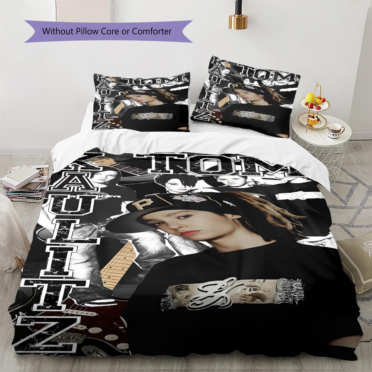 Tokio Hotel, Tom Kaulitz Muster Bettwäsche, Steppbett Set Bettbezug Kissenbezug Zuhause Geburtstagsgeschenk (1 Bettbezug + 2 Kissenbezüge, ohne Füllung) 135x200cm