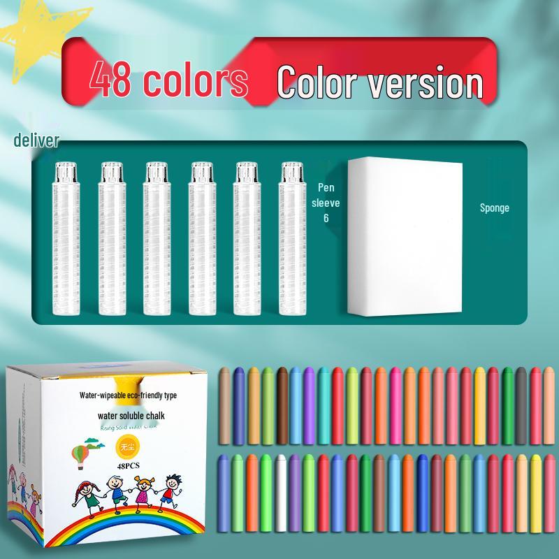 Large Dustless Erasable Chalk Set - Water-Soluble, Colored & White for Teachers & Kids