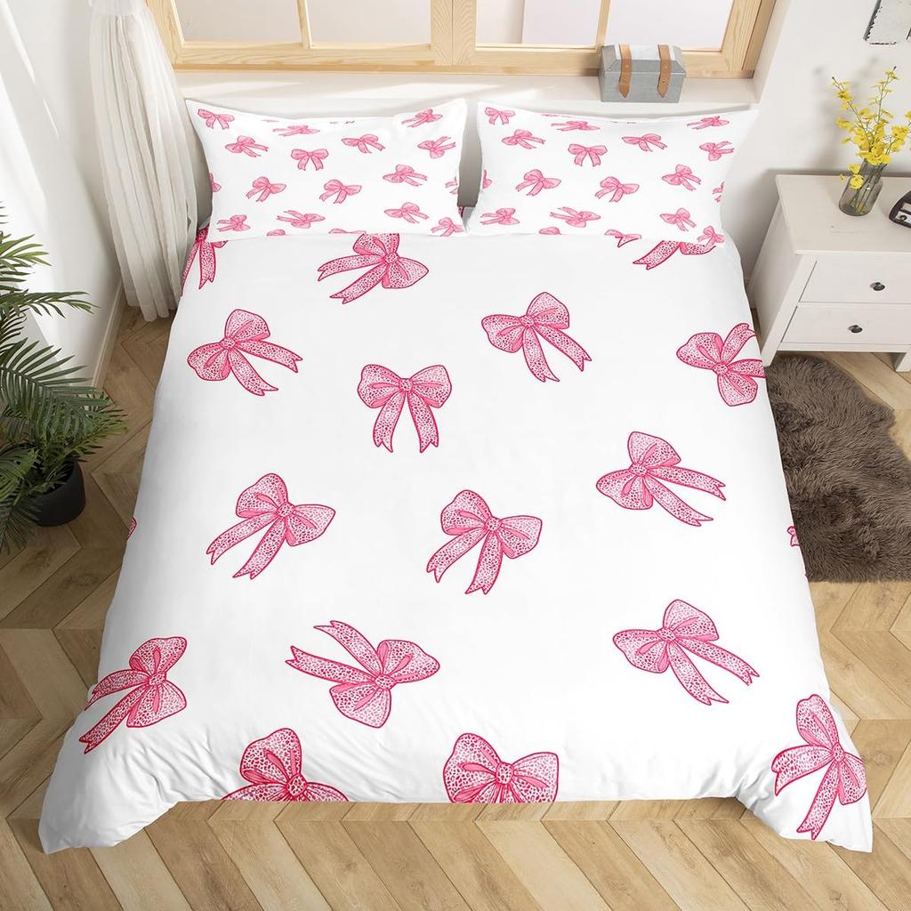 Princess Bowknot Duvet Cover Red Strawberry Polka Dots Bedding Set Hand Drawn Cartoon Comforter Cover Dreamy Fairy Quilt Cover