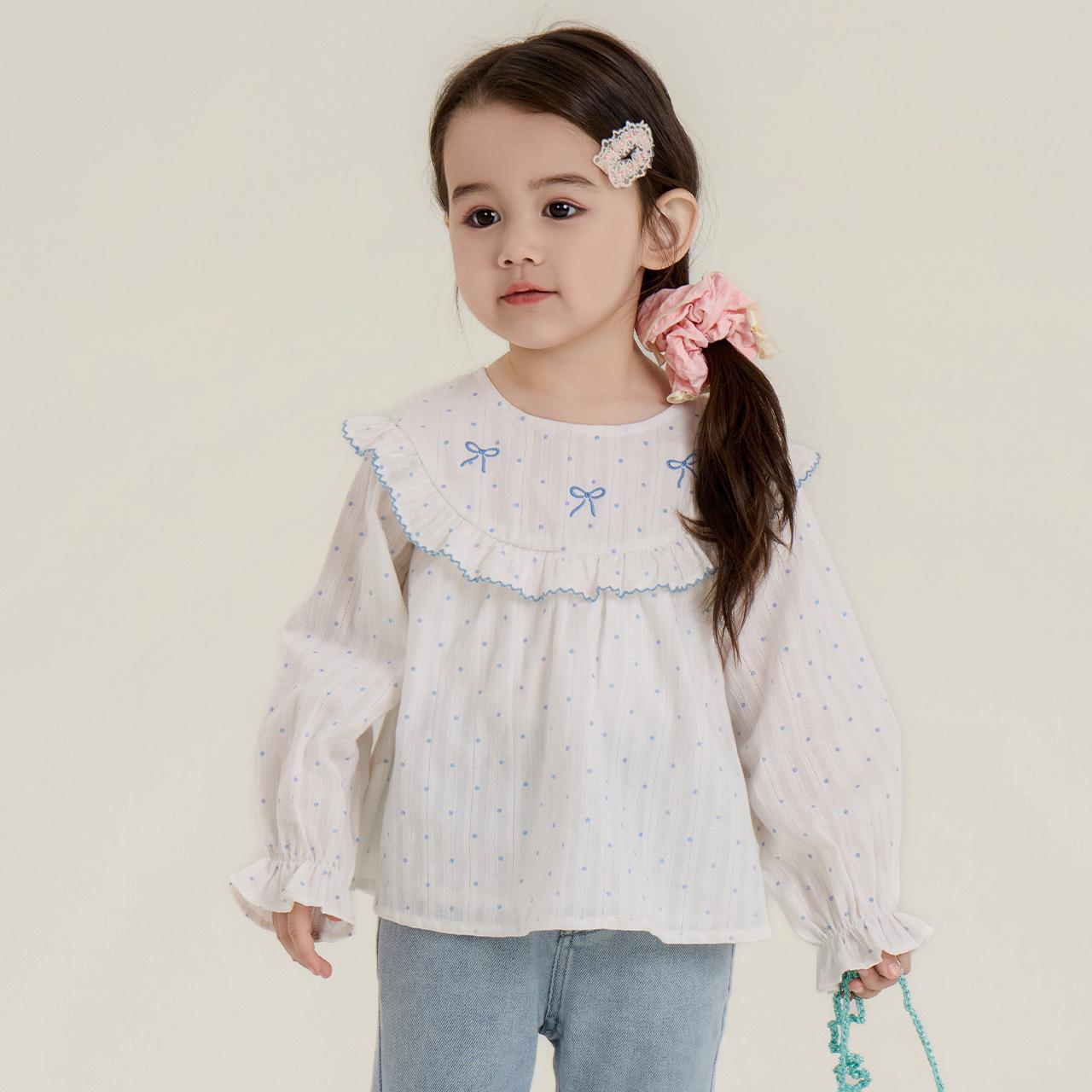 Large Floral Ruffled Doll-Style Korean Pullover Top for Girls - 710283 90 cm