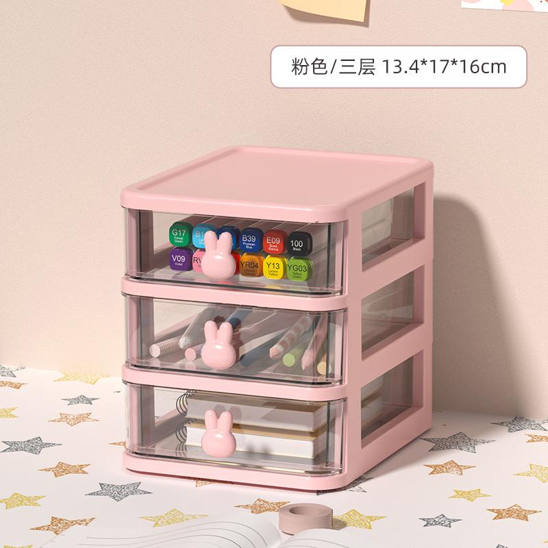 Mini Desktop Storage Cabinet with Transparent Drawers Cute Rabbit Plastic Stationery Makeup Organizer Table Organizer Management Storage Box